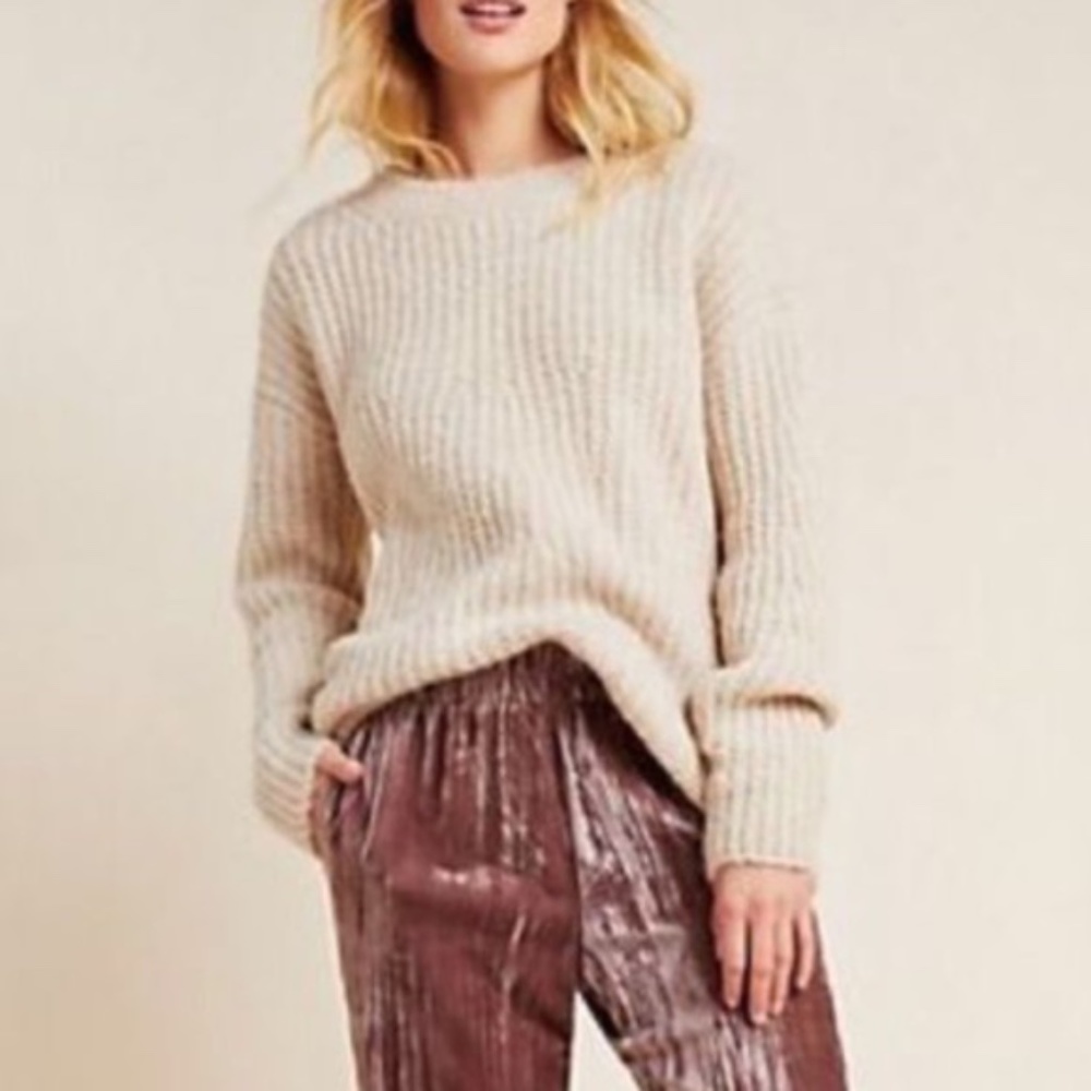 NWT ANTHROPOLOGIE Camila Knit Sweater Sand S